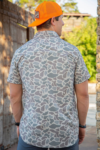 Burlebo Performance Button Up - Retro Duck Camo Shirt Small