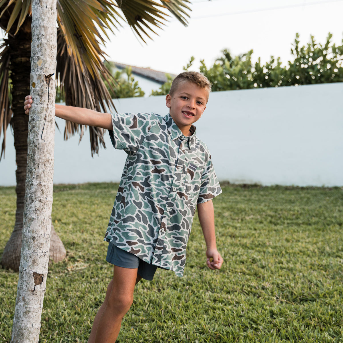 Youth Performance Button Up - Retro Duck Camo