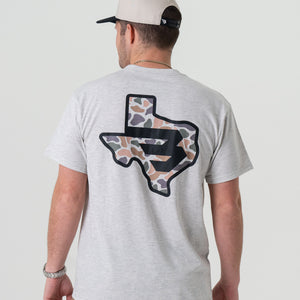 SS - Texas Camo Flying B Logo - Heather Ash Grey