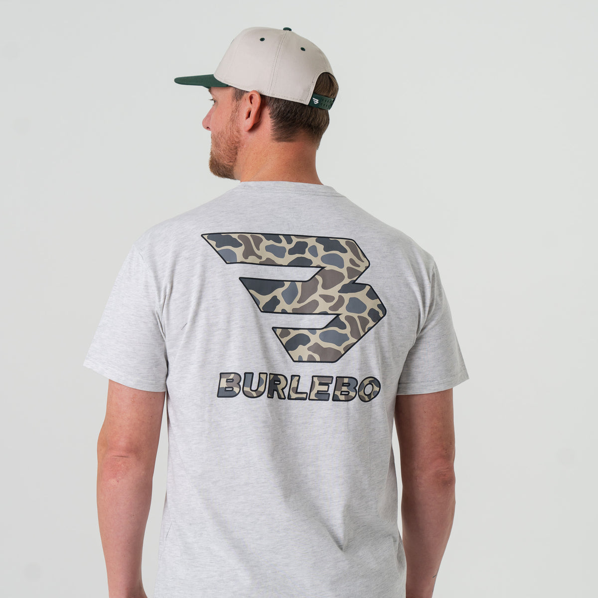 SS - Flying B Deer Camo Logo - Heather Ash Grey