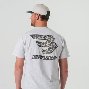 SS - Flying B Deer Camo Logo - Heather Ash Grey