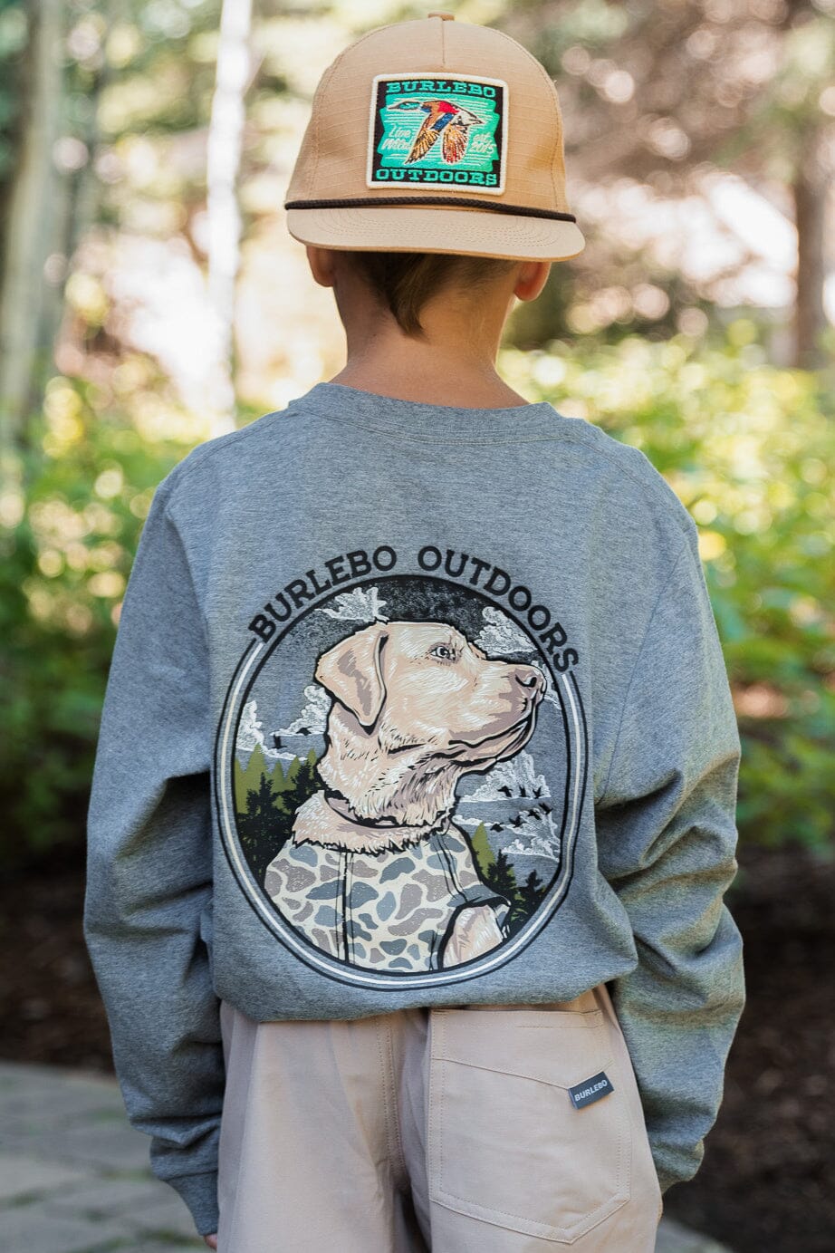 Youth Tee - Camo Hunting Dog - Dark Heather Grey - L/S