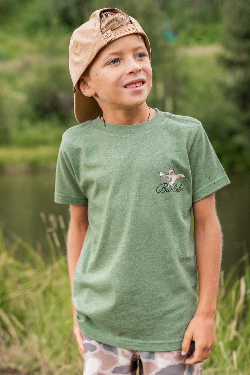 Youth Tee - Ducks Flying In - SS - Heather Olive - BURLEBO